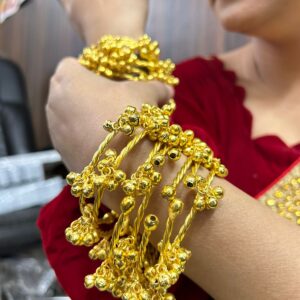 Traditional Gold-Plated Ghungroo Chanchan Bangles for Women | Brass Adjustable Ethnic Jewelry