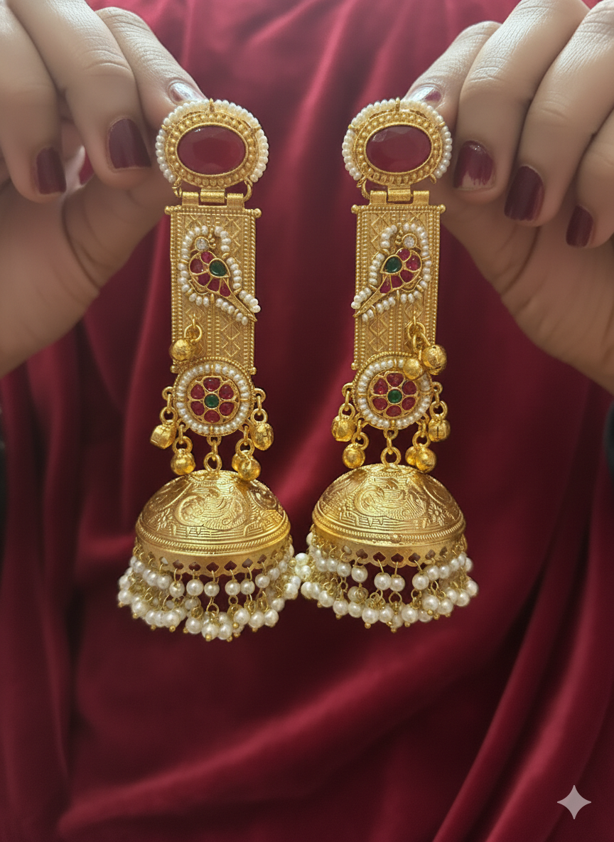Bird Earring Jhumka ( Red color) - Image 2