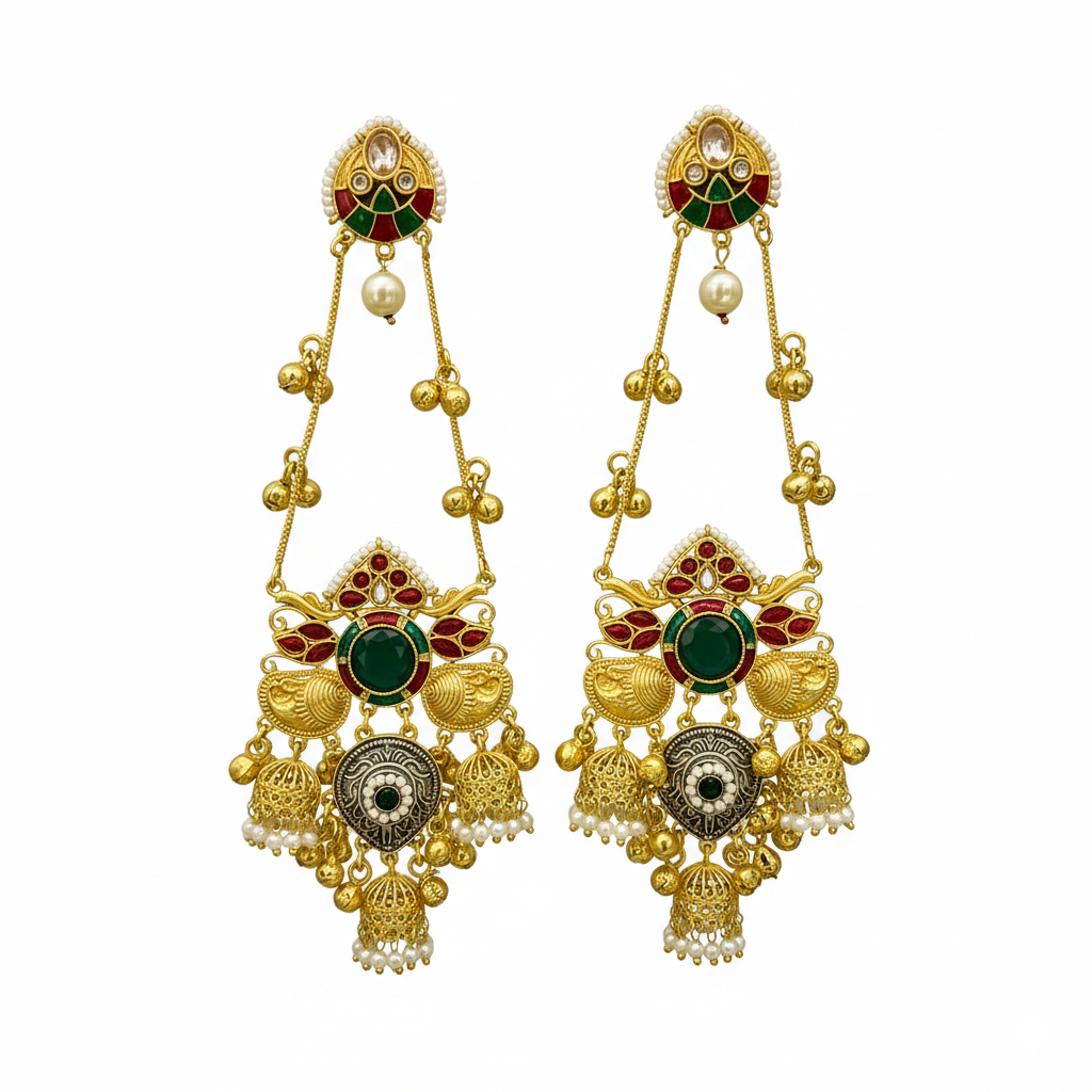 Gustakh Jhumka (Green/ Multicolor))