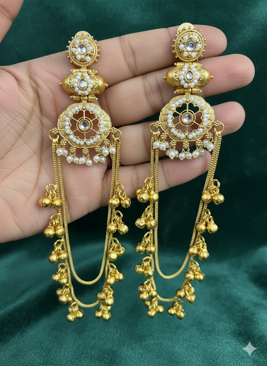 Nidhi Jhumka (White, Cream Golden ,White & Golden ) - Image 2
