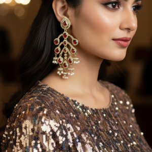 Zeva Earrings (Red & Golden Color)