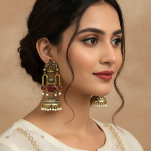 Vichitra Jhumka (Red color & Antique Gold )