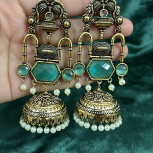 Vichitra Jhumka ( Green ,Mint Green, Antique gold color