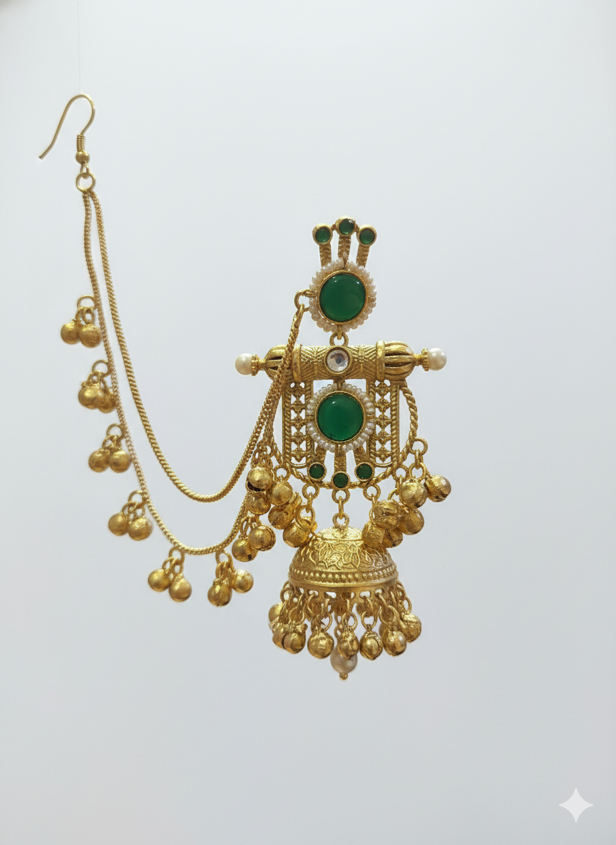 Vaishnavi kaanchain jhumka (Green / Golden) - Image 2