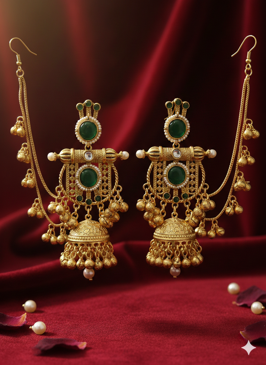 Vaishnavi kaanchain jhumka (Green / Golden) - Image 5