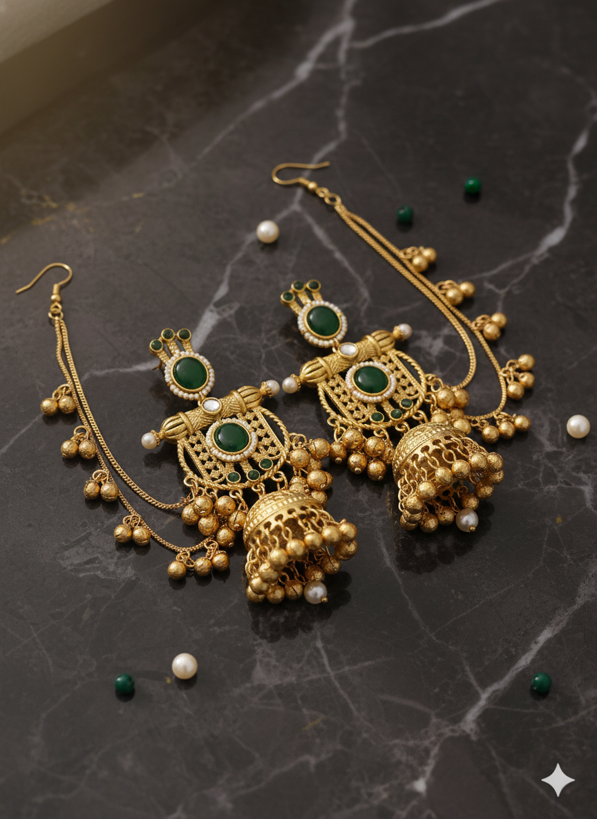 Vaishnavi kaanchain jhumka (Green / Golden) - Image 4