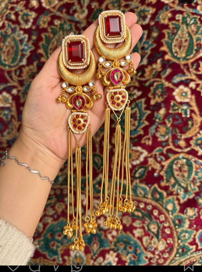 Radhika Jhumka ( Red / Golden / Long )