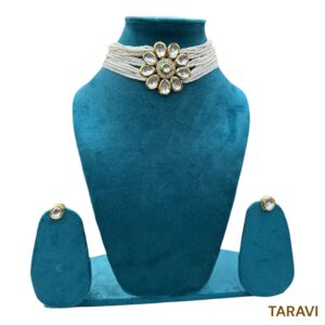 Pushpa Kundan Choker set ( White / Pearl / green / multi / Choker)