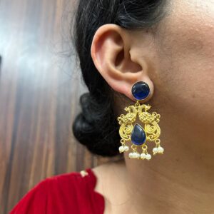 Rashika earrings( Blue / Golden  / Short / Brass )