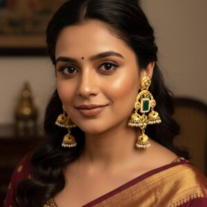 Amisha Jhumka (Green / Golden / brass/ Short )