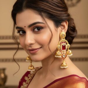 Amisha Jhumka (red/ Golden / brass/ Short )