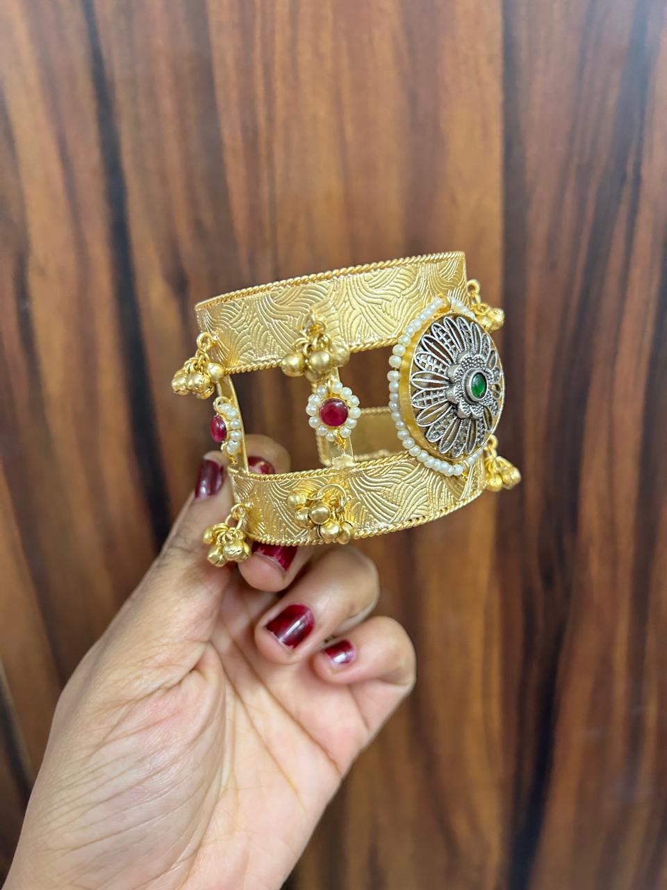 Aastha Brass Handcuff (bracelet / fusion/ handcuff / red / multi ) - Image 2