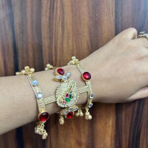 Navya Brass Handcuff (bracelet / fusion/ handcuff / red / multi )