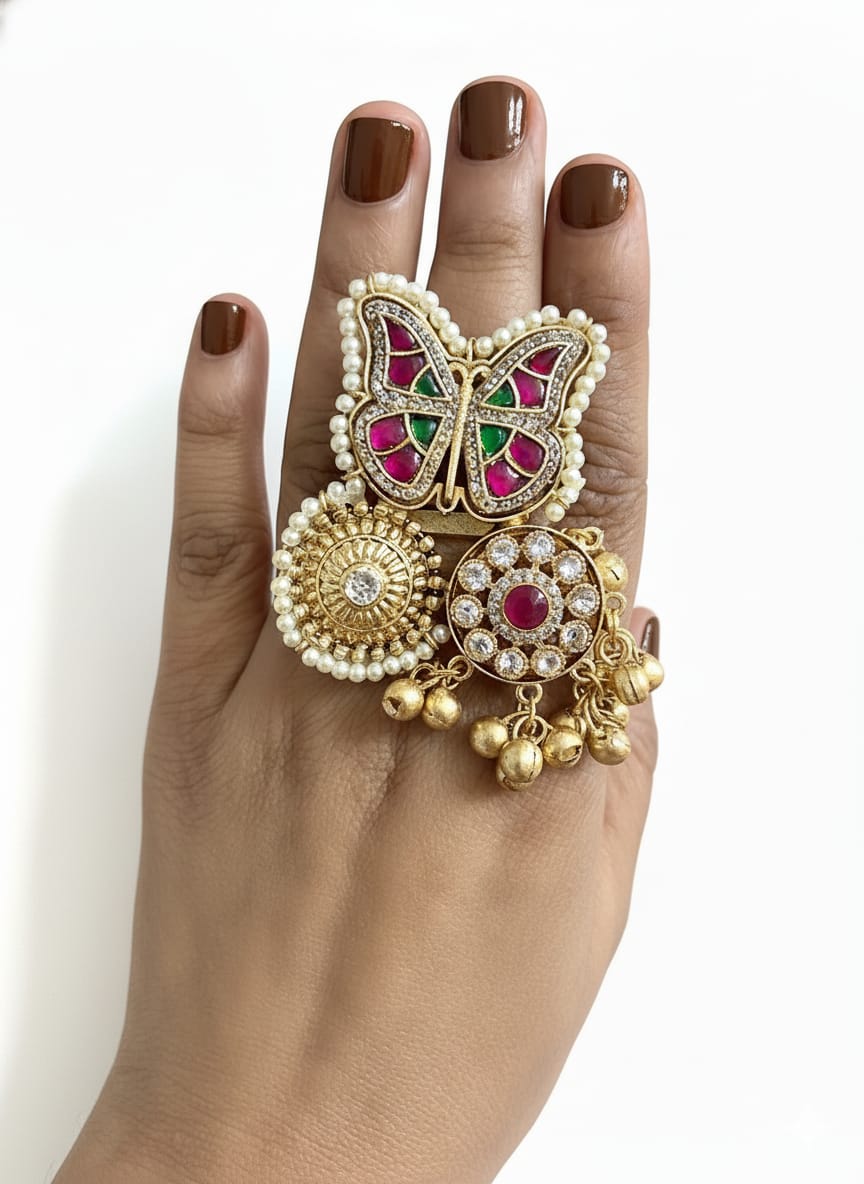 Titli brass Ring / Butterfly ring ( Multicolor/ ) - Image 3