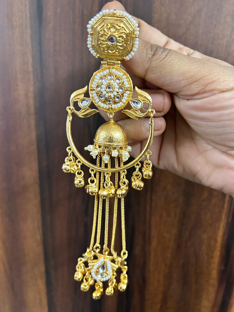 Naira Jhumka ( Golden / White / Cream / Offwhite / ivory) - Image 3