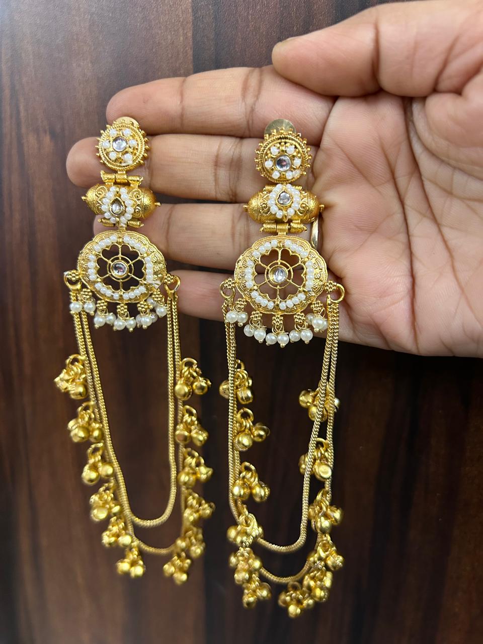 Nidhi Jhumka (White, Cream Golden ,White & Golden ) - Image 4