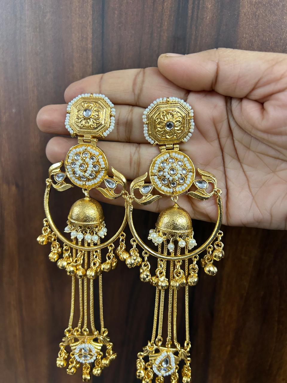 Naira Jhumka ( Golden / White / Cream / Offwhite / ivory) - Image 2