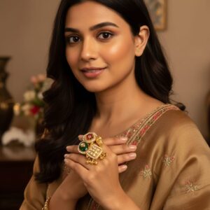 Prisha Brass ring (Golden  / multicolor / Tradional / Ethnic / Heritage / Brass)