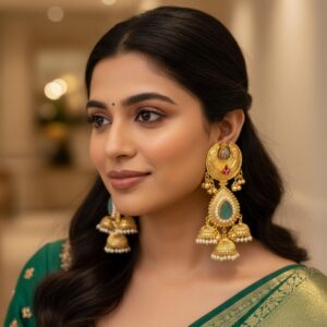 Janvi Chand Jhumka ( Green / Mint / Golden /brass )