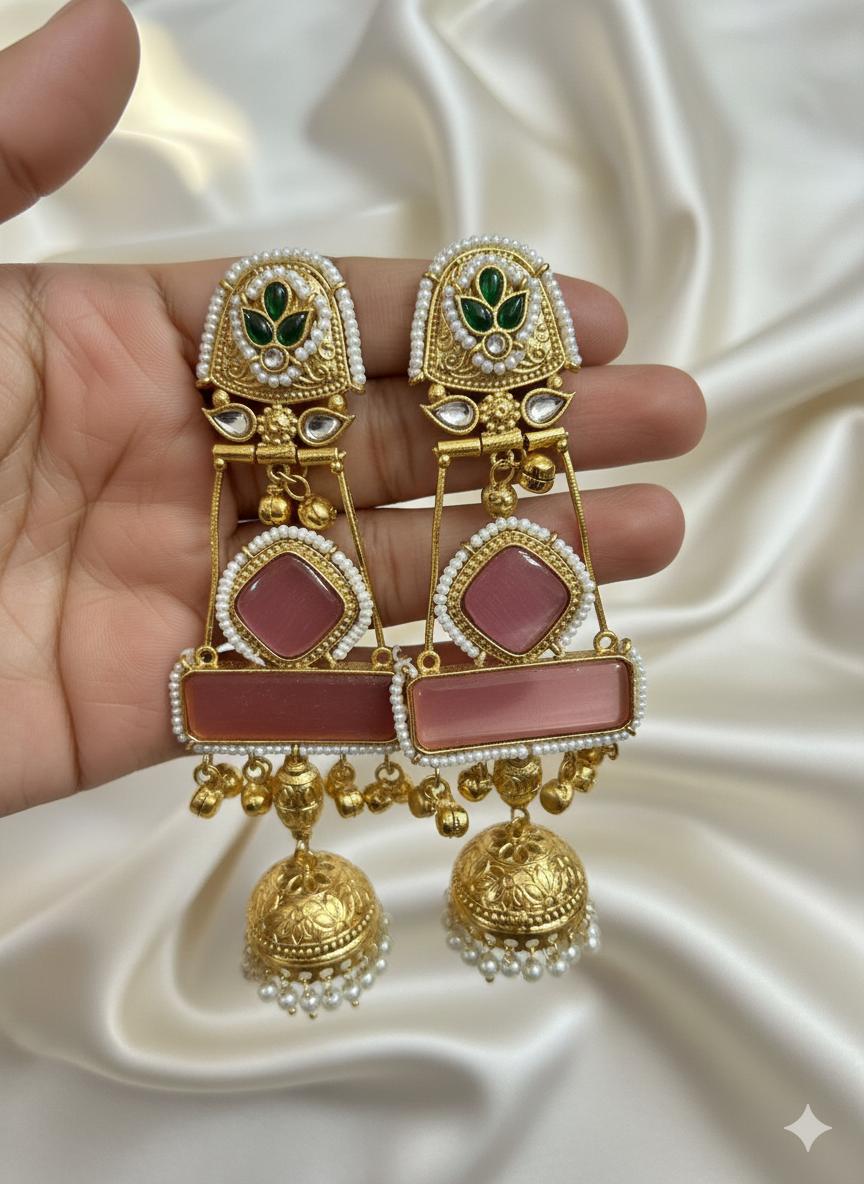 Kashish Earrings ( Peach / Green / Pink / Multi / Long )