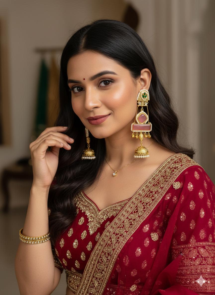 Kashish Earrings ( Peach / Green / Pink / Multi / Long ) - Image 2