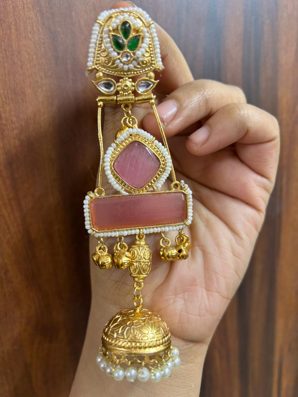 Kashish Earrings ( Peach / Green / Pink / Multi / Long ) - Image 3