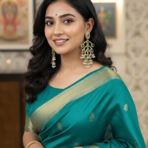 Zeva Earrings (Green & Golden Color)