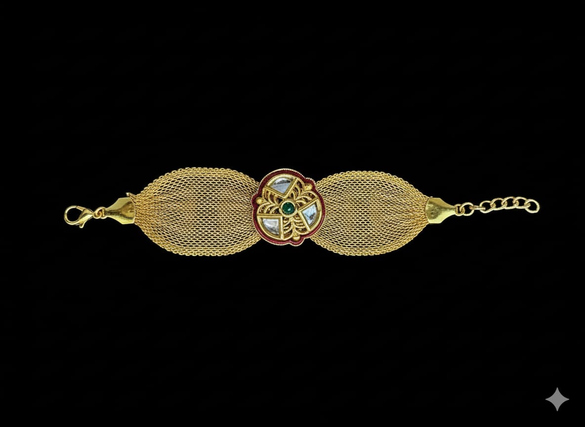 Sona Kundan Bracelet (Green/Golden) - Image 3