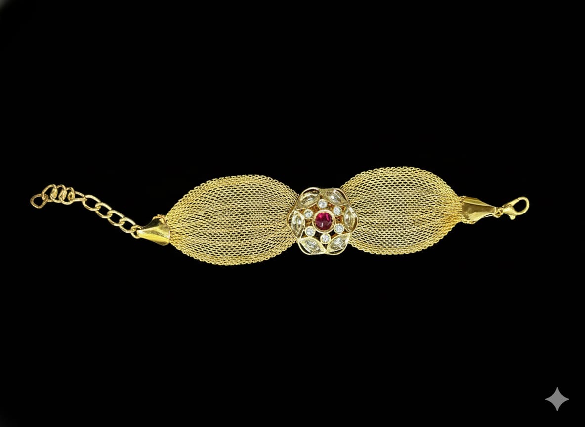 Sona Kundan Bracelet (Red/Golden) - Image 3