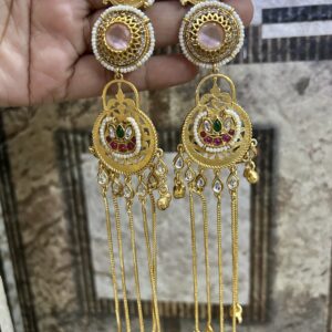 Maansi  Latkan Jhumka pink / peach  (  Golden )