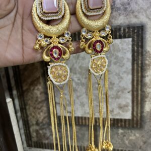 Radhika Jhumka (Peach / Golden / Long/ pink