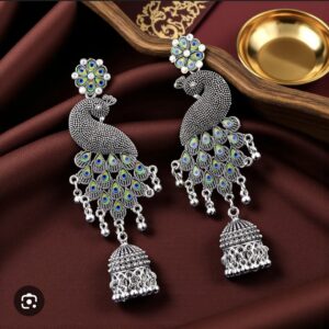 Mayuri peacock Jhumka (Oxidized / sliver/ black )
