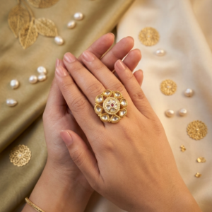 Pushp kundan ring (Golden | Multi)