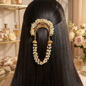 Chandrika Hair Broach (Cream /green / pearl / Golden / Traditional / ethnic/ multi)