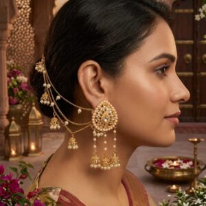 Anushka Kaanchain Earrings 1.1(Golden/ kaanchain/ pearl)