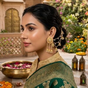 Anushka Bahubali Kaanchain Earrings 1.0(Golden/ kaanchain/ pearl)