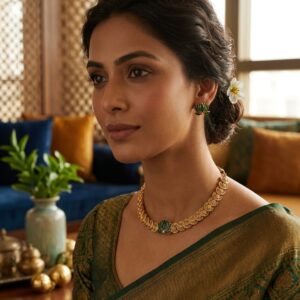 Kamal Necklace 1.0(Lotus /ethnic / traditional / golden / Green )
