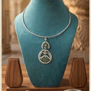 Ankita Silver Green hasli Necklace ( Oxidized / Silver / Green/ multi/pearl)