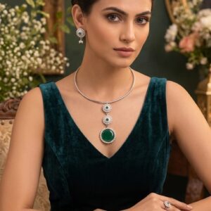 Amrita Silver Green hasli Necklace ( Oxidized / Silver / green / multi) (Copy)