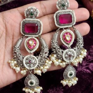 Parineeti pink silver earrings (pink,silver , oxidized)