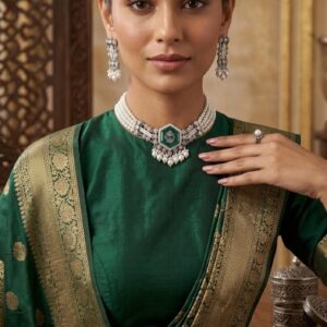 Sitara oxidized green choker necklace ( Silver / oxidized / green /pearl /choker)