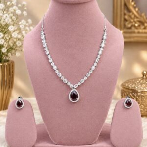 Aavya ad necklace ( red/ american diamond )