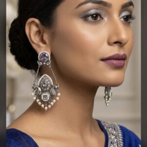 Avantika Peacock silver Earrings (Silver / Oxidized)