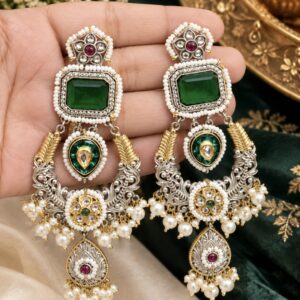 Parineeti Green silver earrings (Green  ,silver , oxidized)